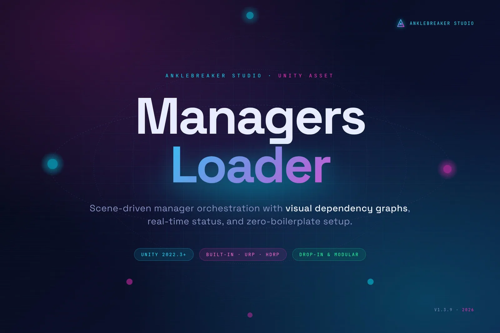 Visuel principal Managers Loader : titre et accroche sur l'orchestration des managers pilotée par les scènes