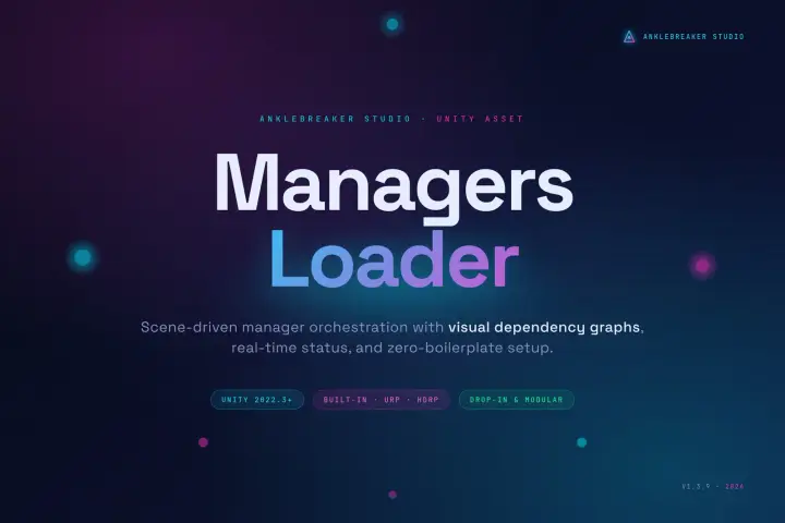 Managers Loader Key Art: Titel und Tagline zur szenengesteuerten Orchestrierung von Managern