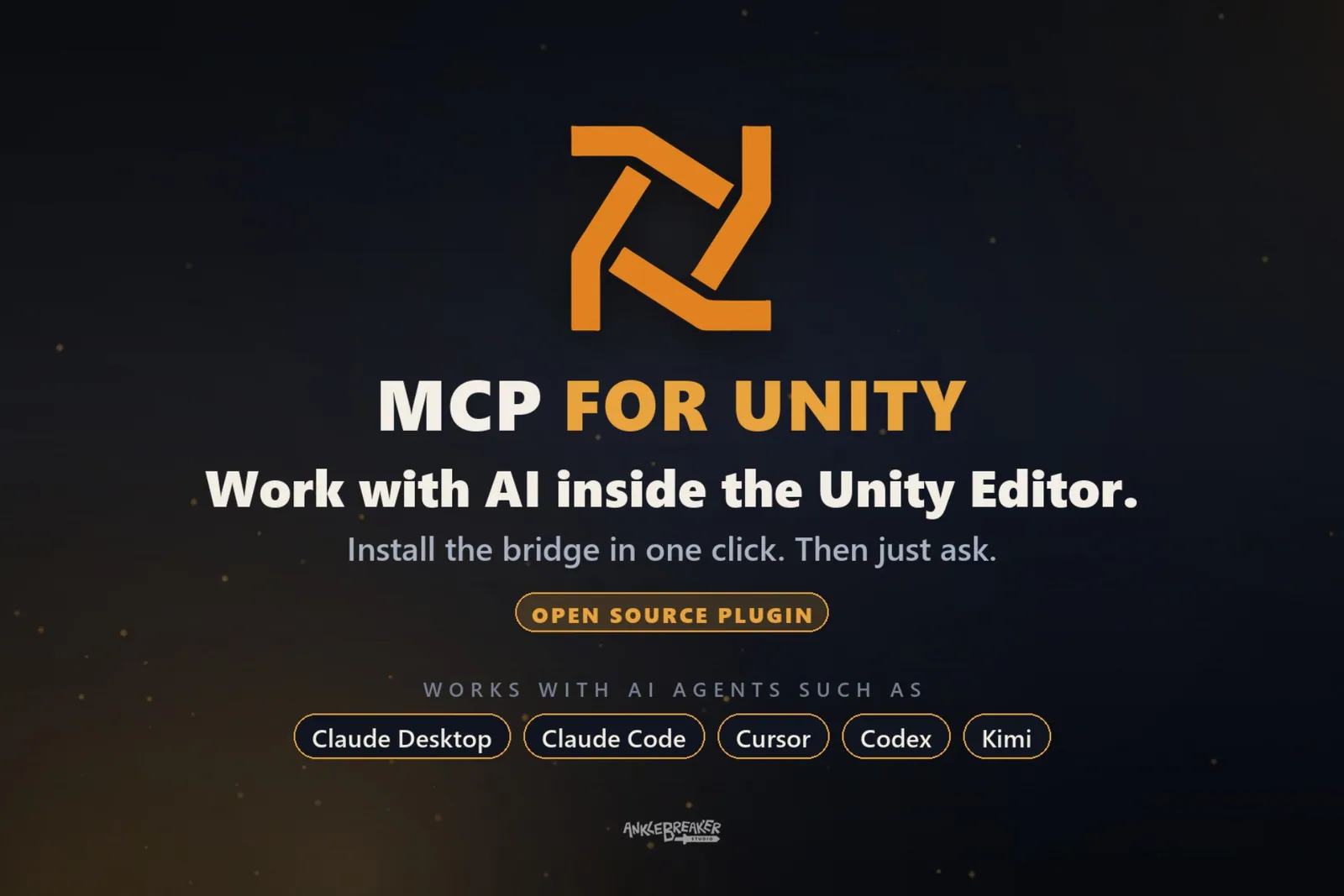 Unity MCP Key Art: Logo und Tagline, mit KI direkt im Unity Editor arbeiten